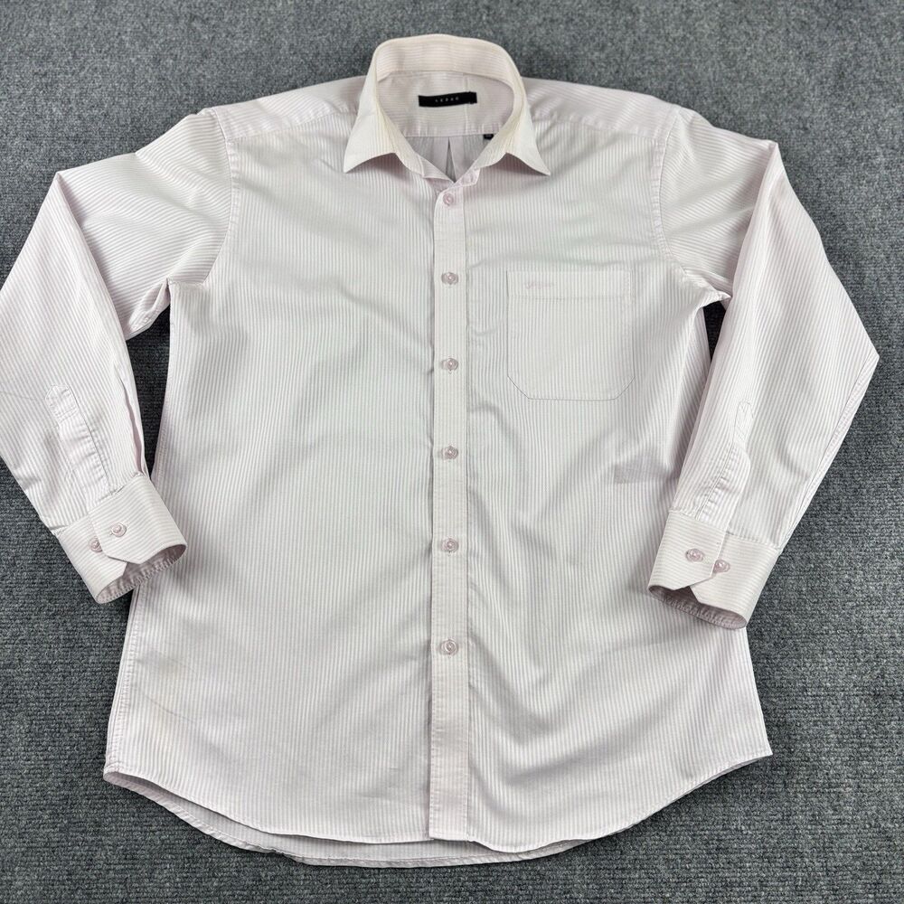 Yezac Mens 100 Shirt Pink Stripe Long Sleeve Pocket